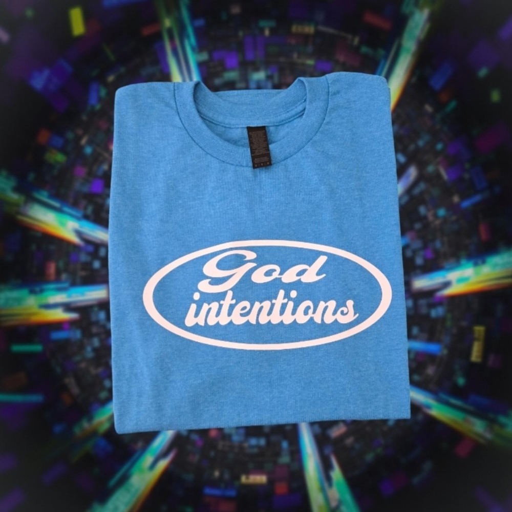 God Intentions Blue Shirt with White Print